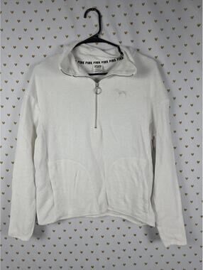 Victorias Secret Pink White Fleece Quarter Zip Sweater Jacket Pullover XS
